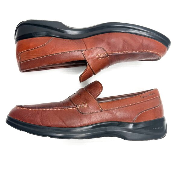 Cole Haan Grand OS Mens 9.5 M Brown Pinch Leather Slip On Penny Loafers Comfort